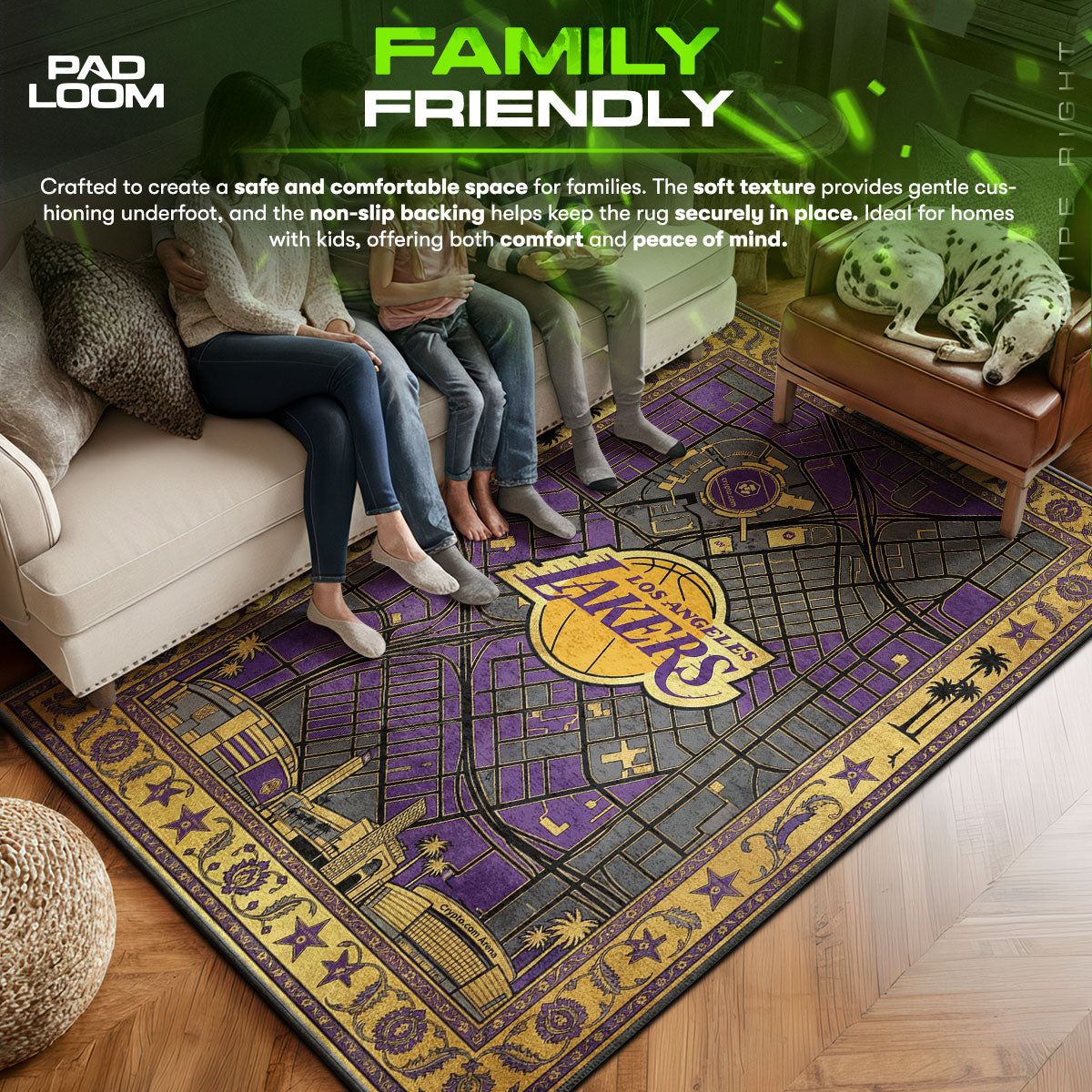 LA area rug showing full home decor artwork