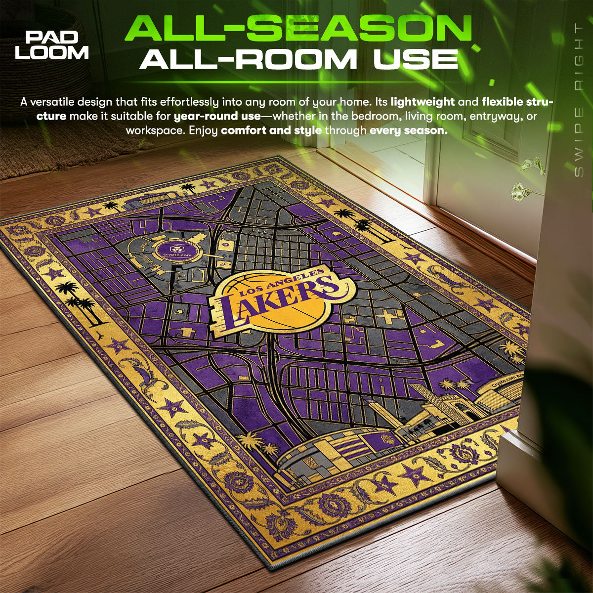 LA Lakers City Map Basketball Floor fan rug — premium quality print