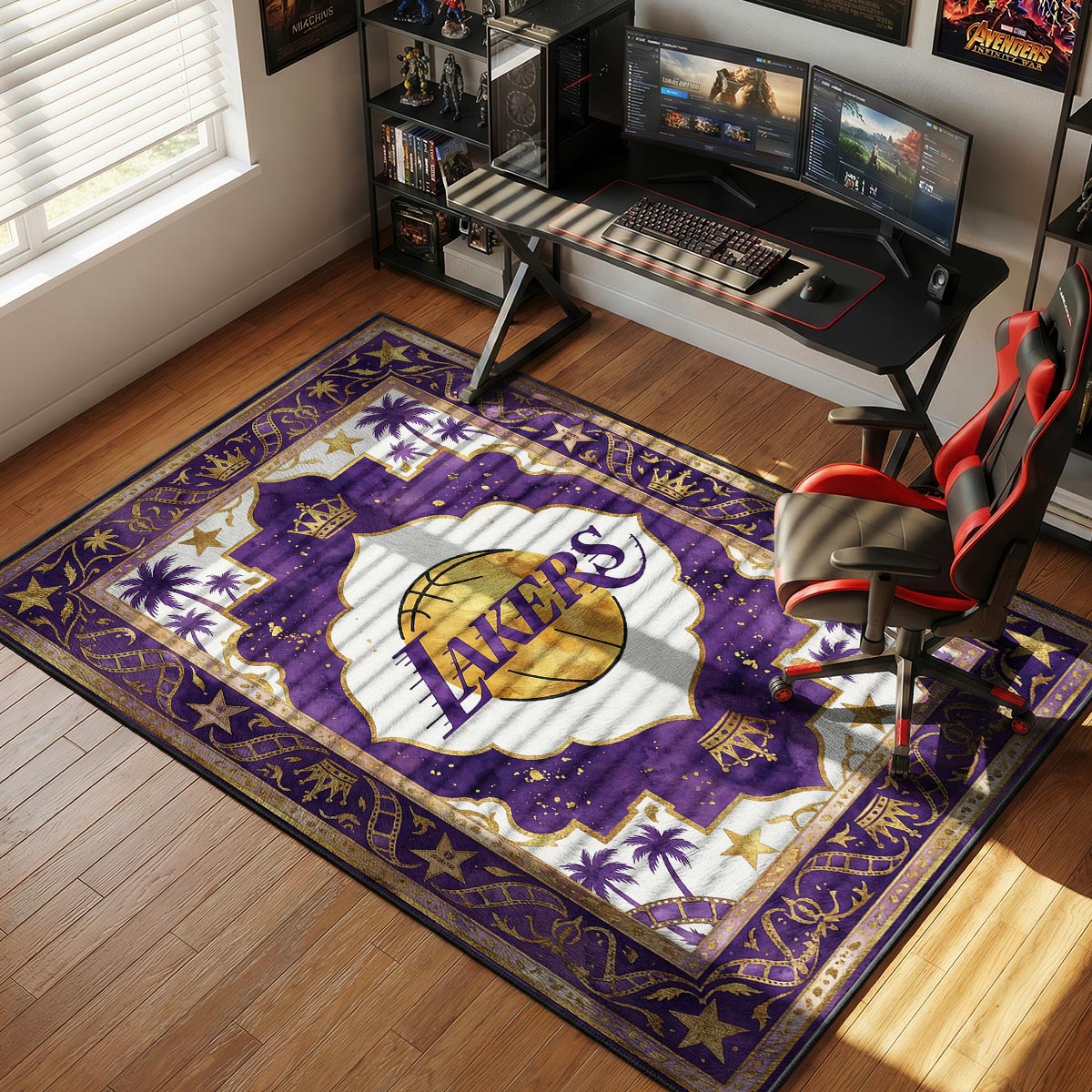LA Lakers Crown Basketball Floor rug — main product view