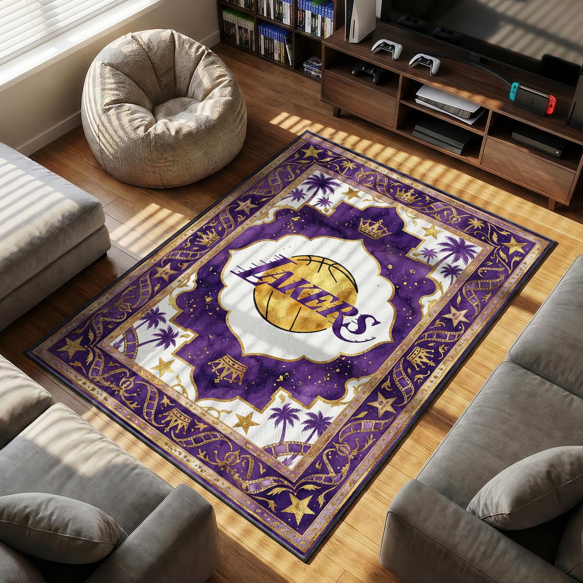 LA Lakers themed area rug for home decor fans