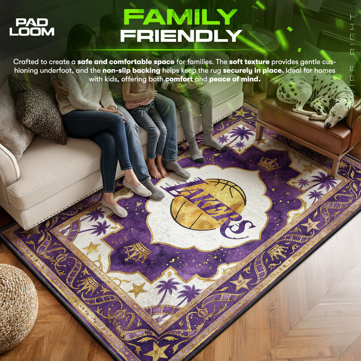 LA area rug showing full home decor artwork