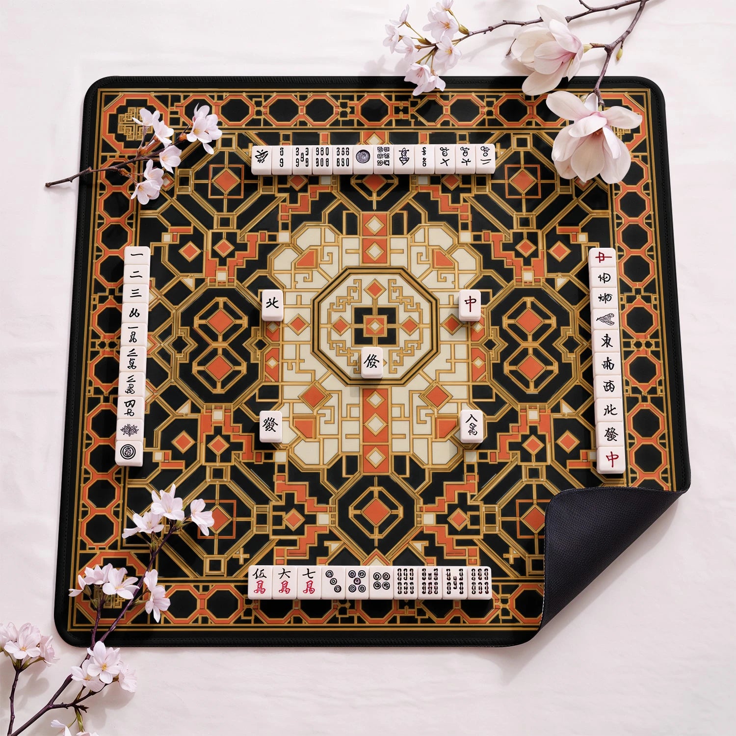 Lacquer Lattice design close-up on mahjong mat surface