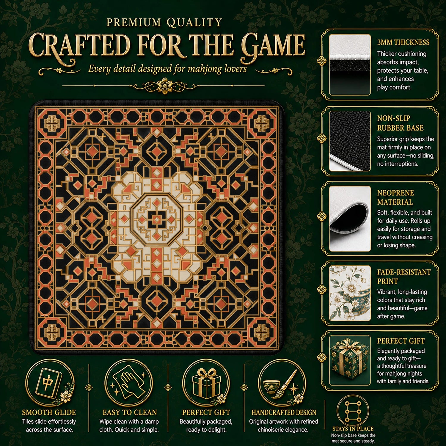 Lacquer Lattice Mahjong Mat – neoprene mah jongg table mat
