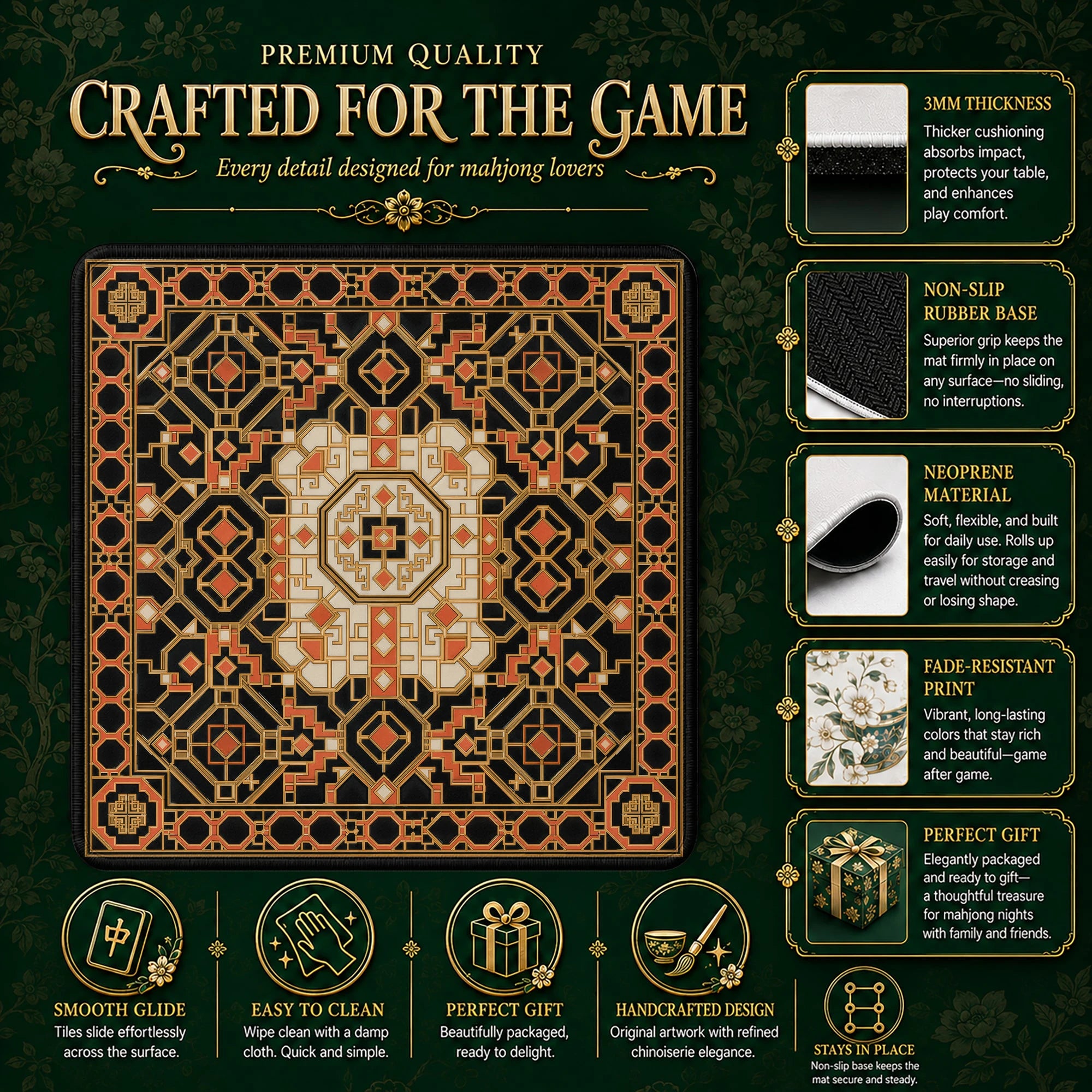 Lacquer Lattice Mahjong Mat – neoprene mah jongg table mat