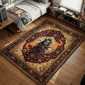 Lady Maria sitting on throne holding Rakuyo sword with fire effects and clock tower background gaming area rug and floor mat