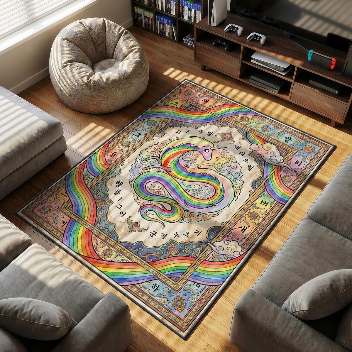 Lady Rainicorn themed area rug for home decor fans