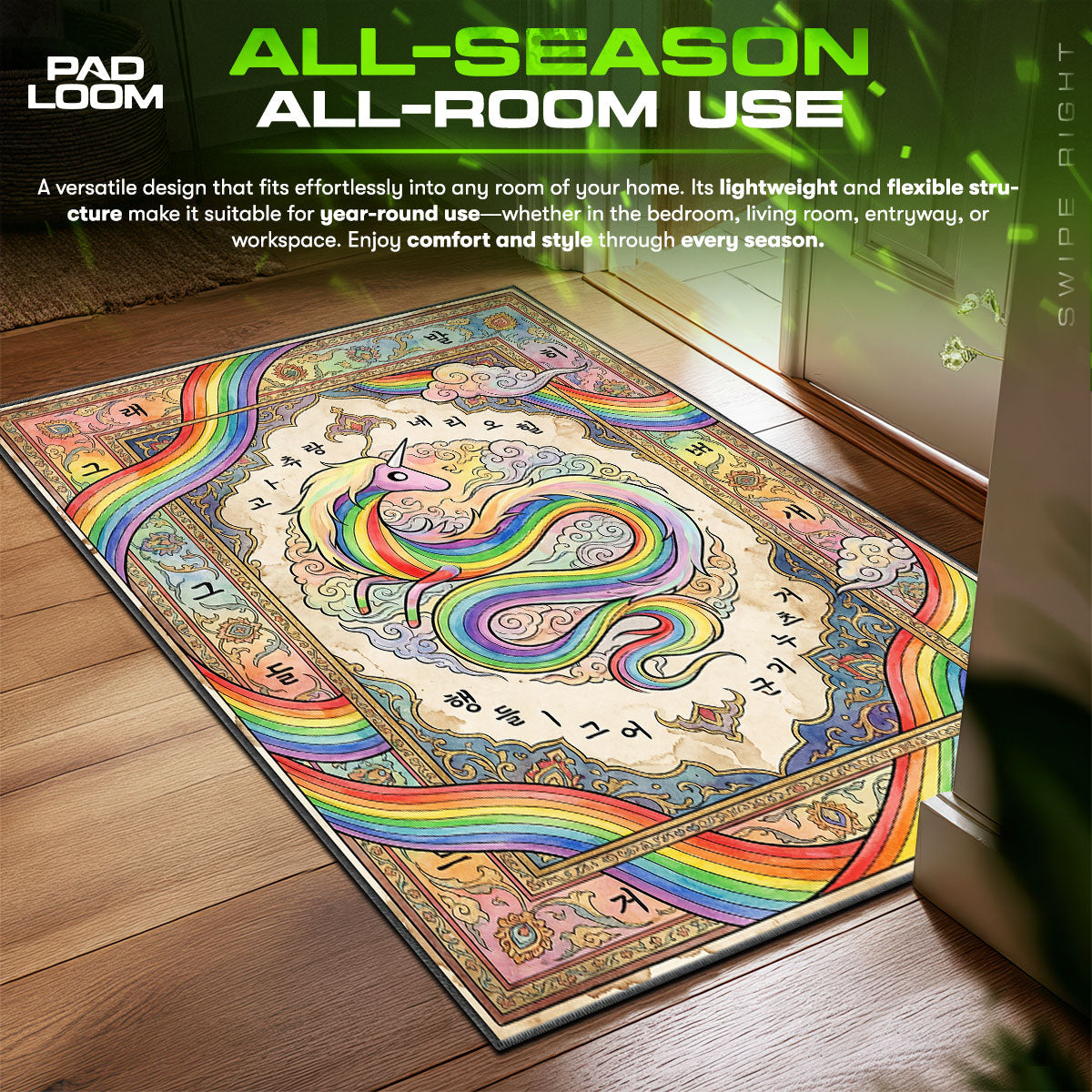 Lady Rainicorn Rainbow Flight Adventure Time Room fan rug — premium quality print