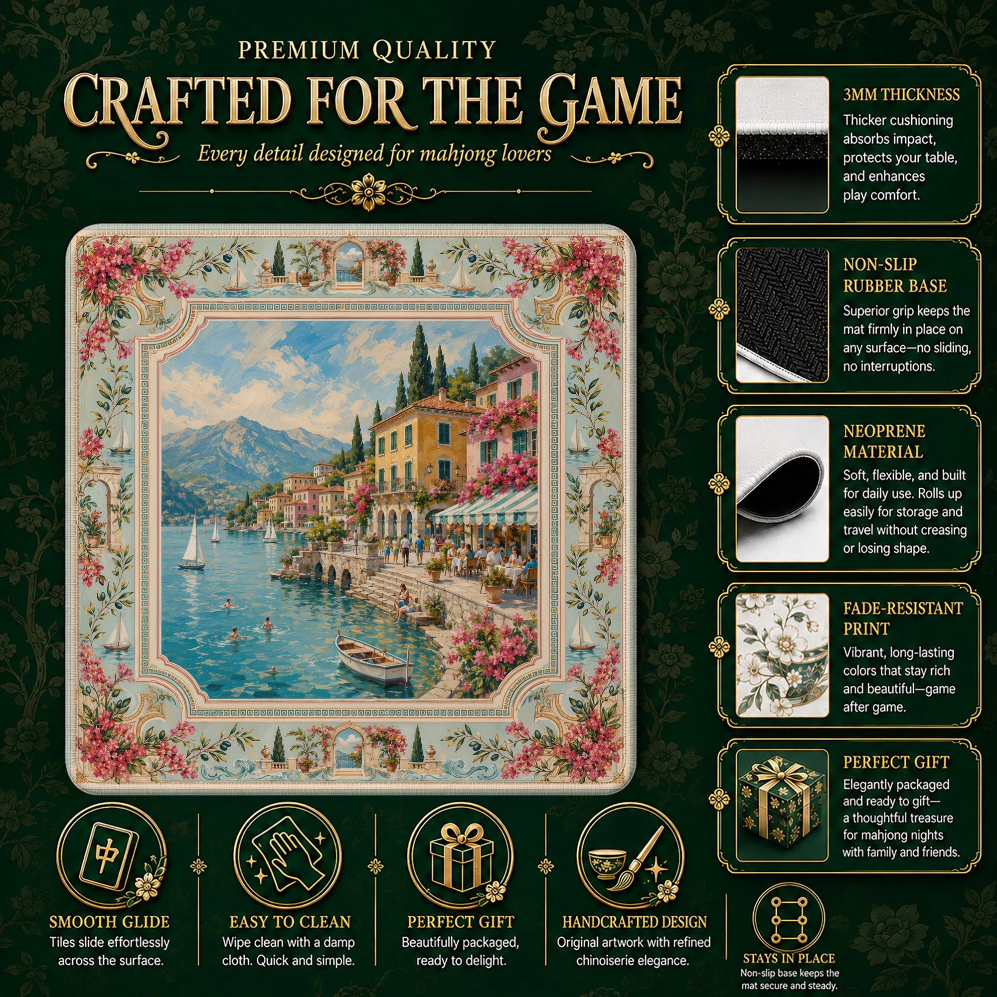 Lake Como Mahjong Mat – neoprene mah jongg table mat