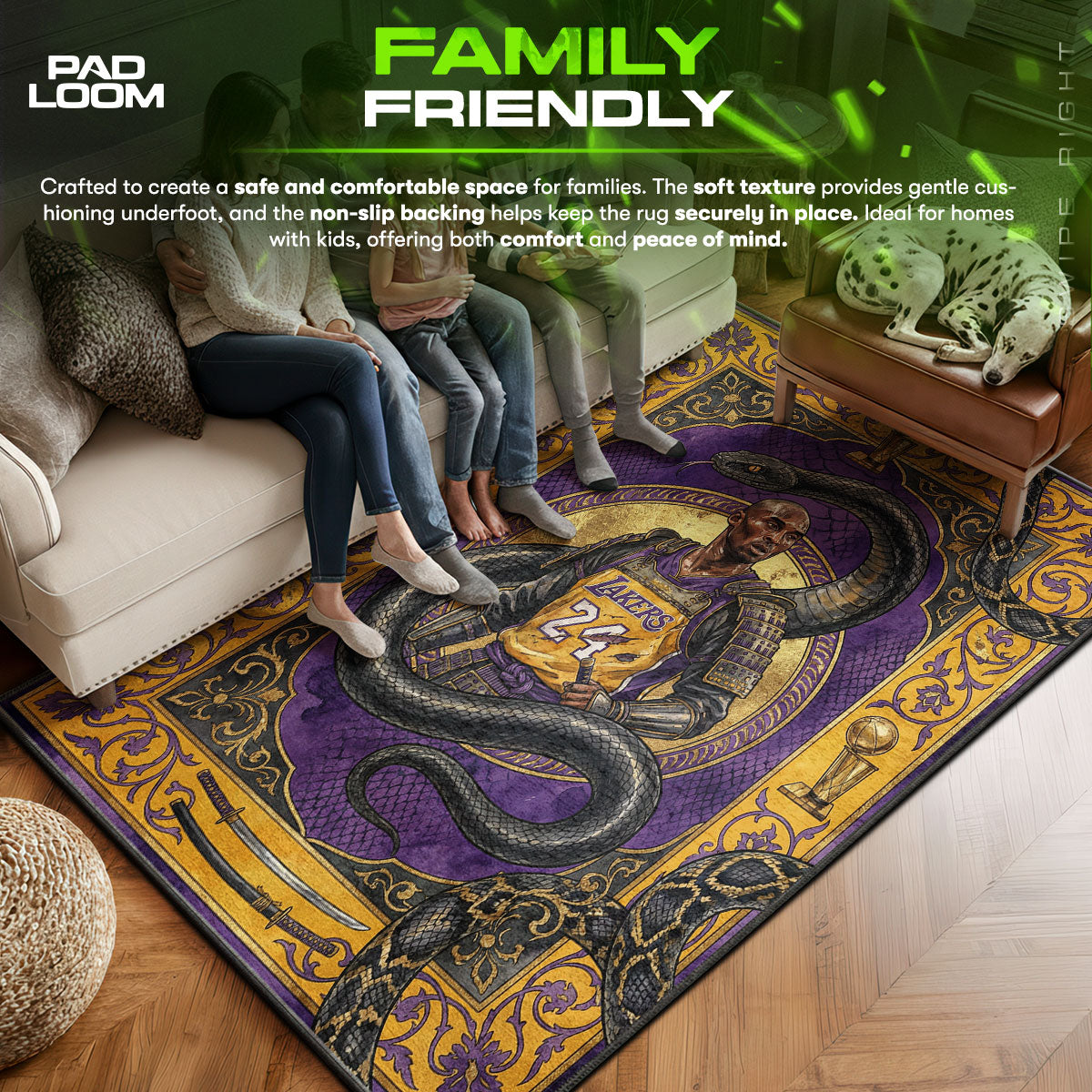 Lakers area rug showing full home decor artwork