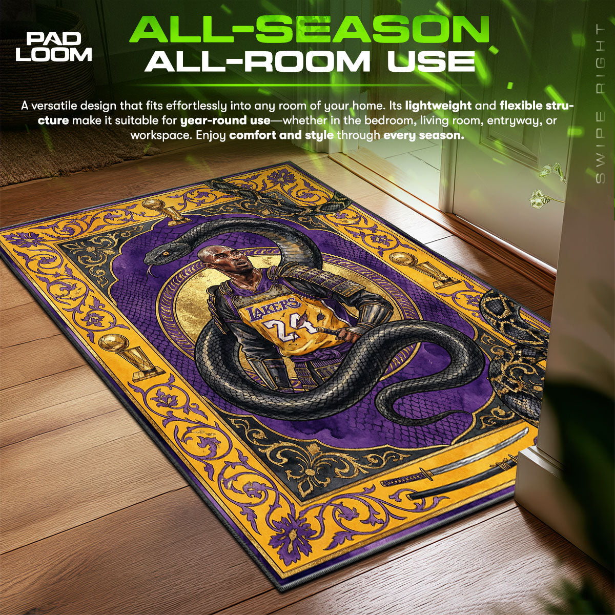 Lakers Black Mamba Baroque Hypebeast Floor fan rug — premium quality print