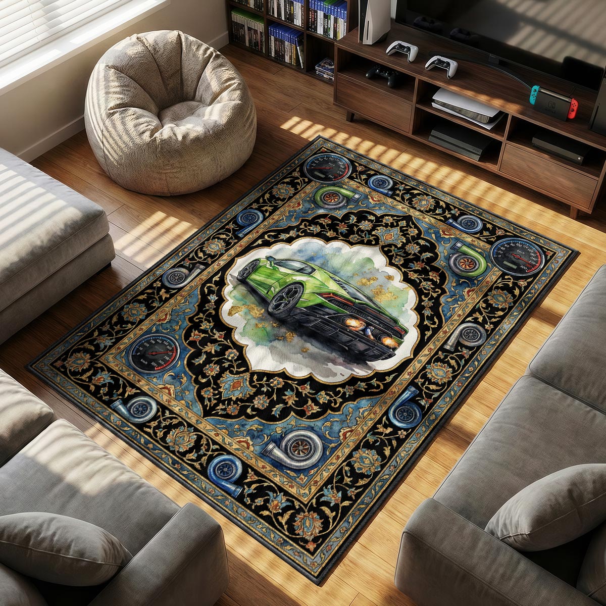 Lamborghini Huracan themed area rug for home decor fans