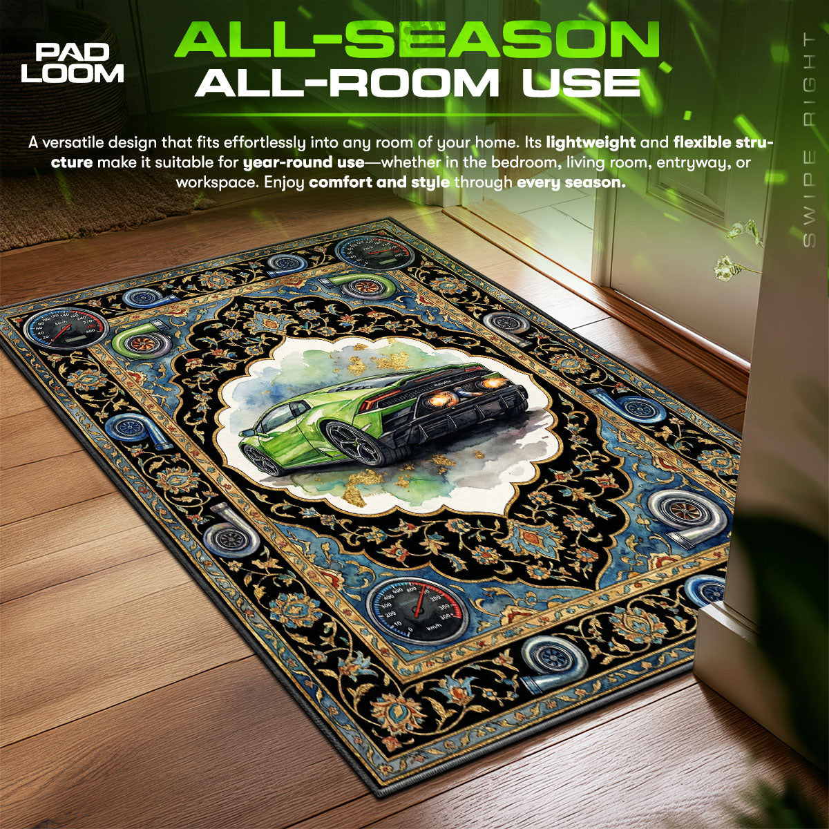 Lamborghini Huracan Turbo Hypebeast fan rug — premium quality print