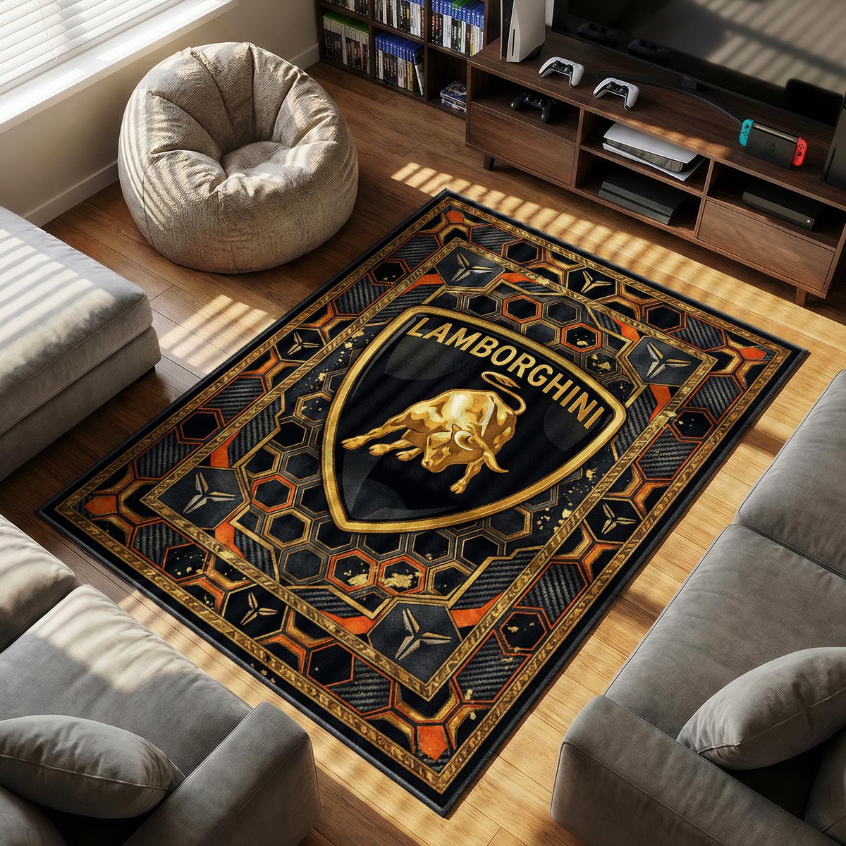 Lamborghini Logo themed area rug for home decor fans