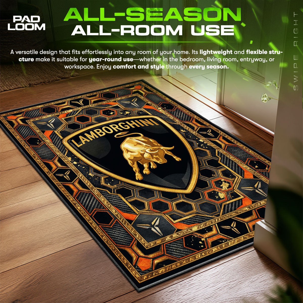 Lamborghini Logo Supercar Floor fan rug — premium quality print