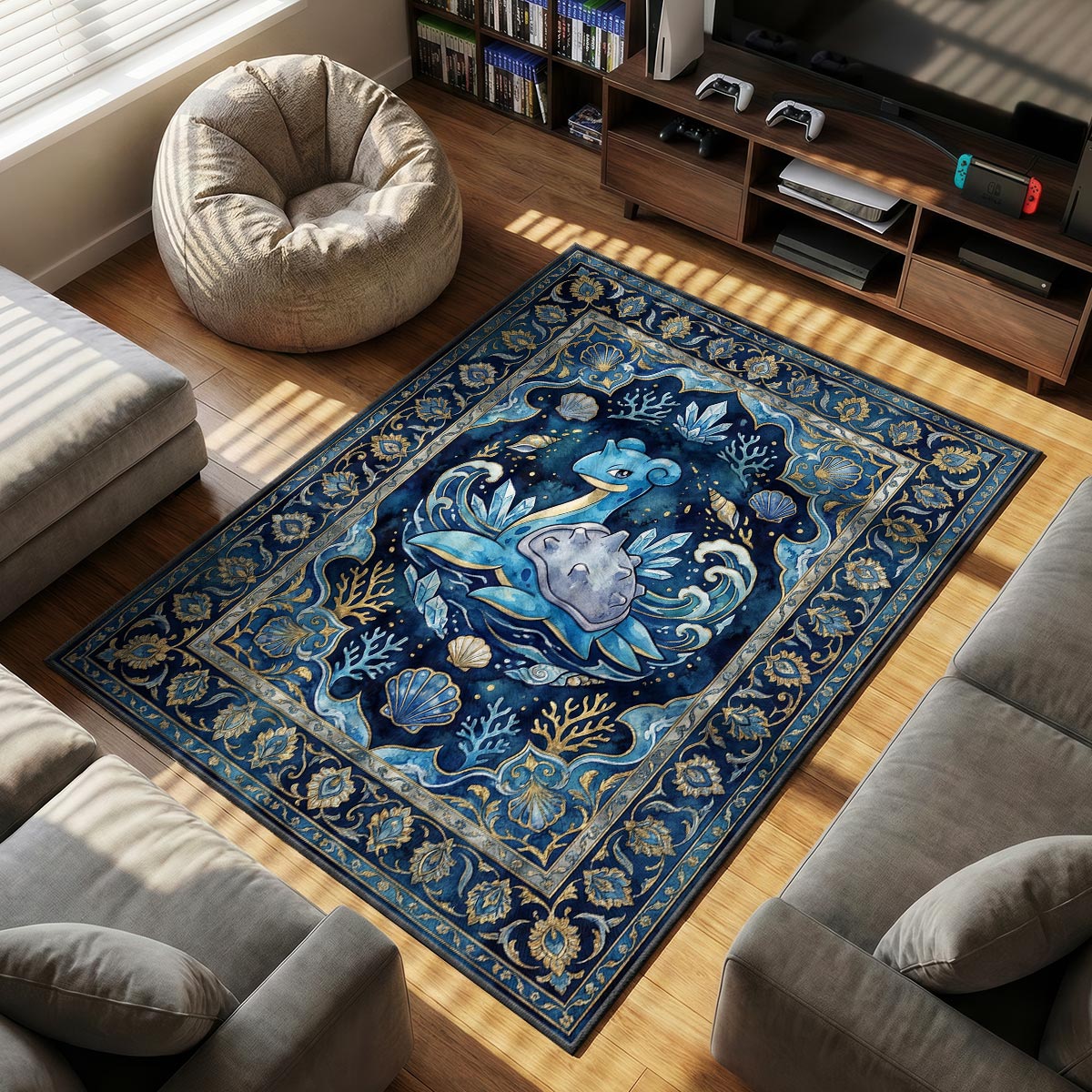 Lapras Crystal themed area rug for Pokemon fans