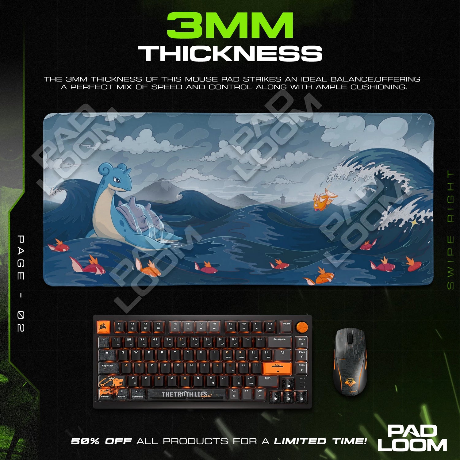 Lapras Grey Tide Mouse Pad - Pokémon Desk Mat