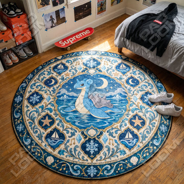 Lapras Moonlit Pokemon round rug on a bedroom floor - Pokemon chair mat
