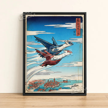 Latios Latias Duo Pokemon poster - framed canvas wall art in a black frame