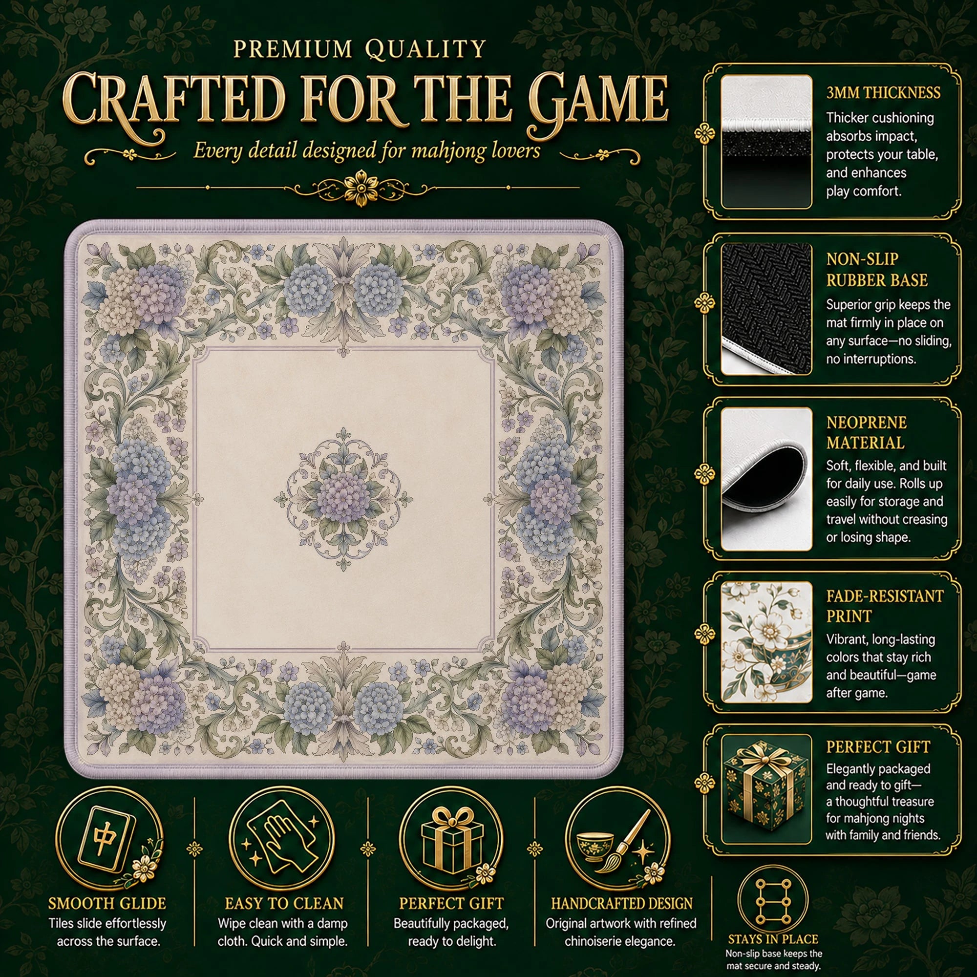 Lavender Hydrangea Mahjong Mat - Mah Jongg Mat