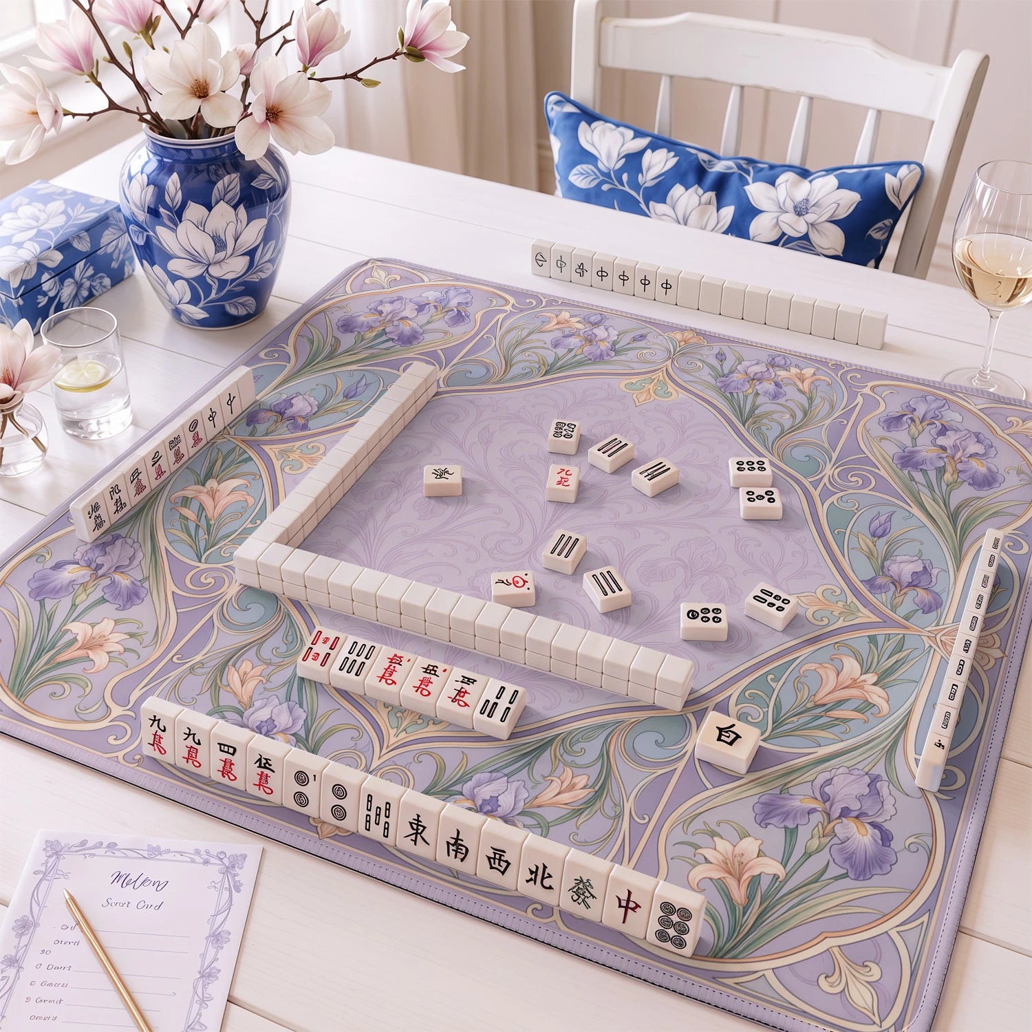 Lavender Iris mahjong mat – M (60x60 cm) and L (81x81 cm) sizes