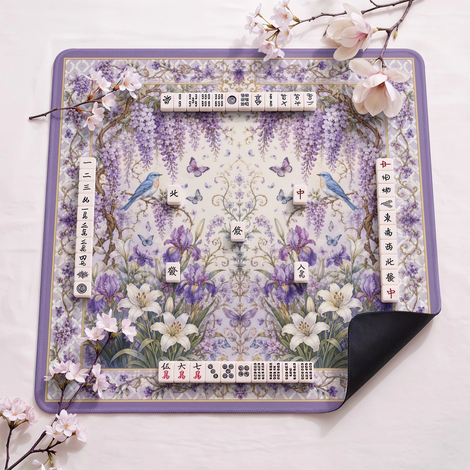 Lavender Wisteria Mahjong Mat - Mah Jongg Table Mat
