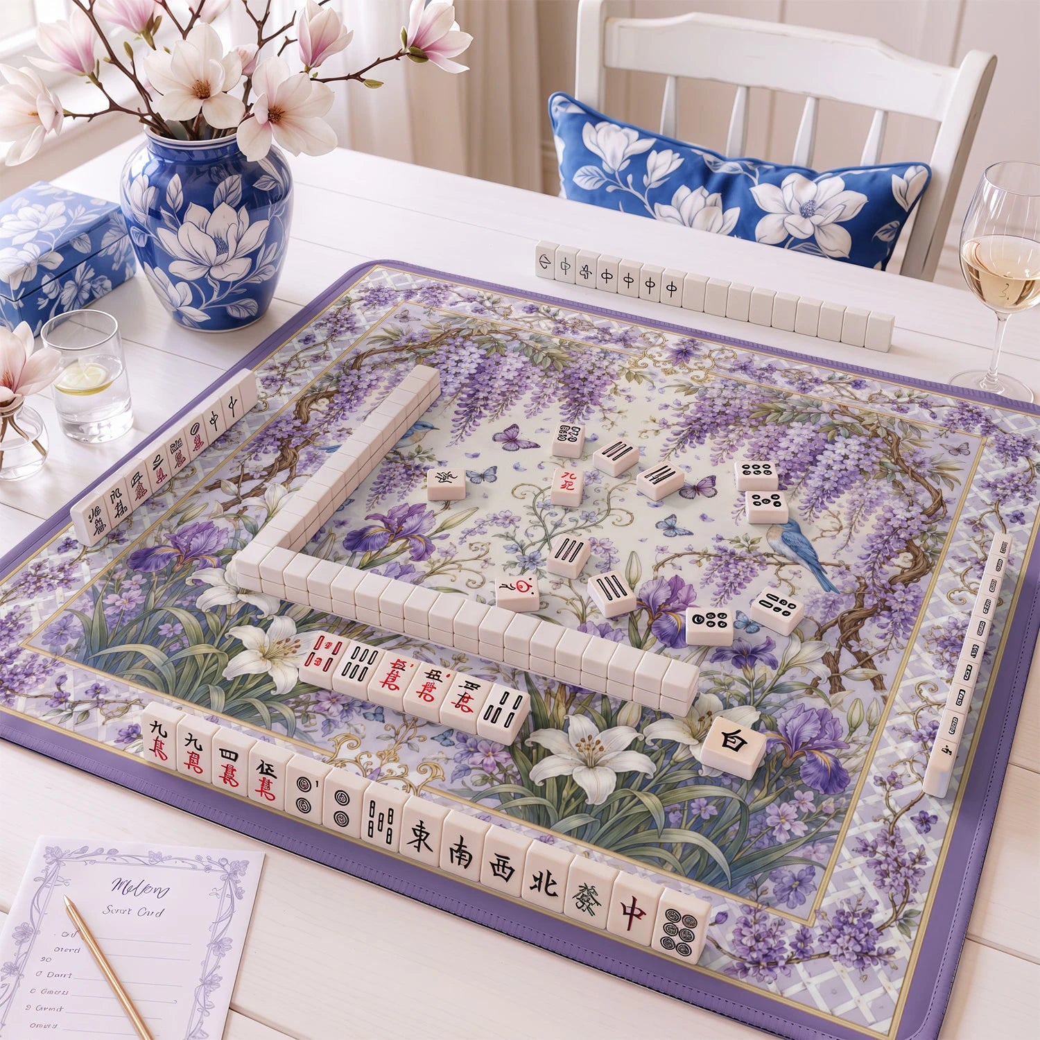 Lavender Wisteria Mahjong Mat - Mah Jongg Table Mat