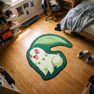 Leaf Chikorita Rug - Shaped Anime Bedroom Area Rug
