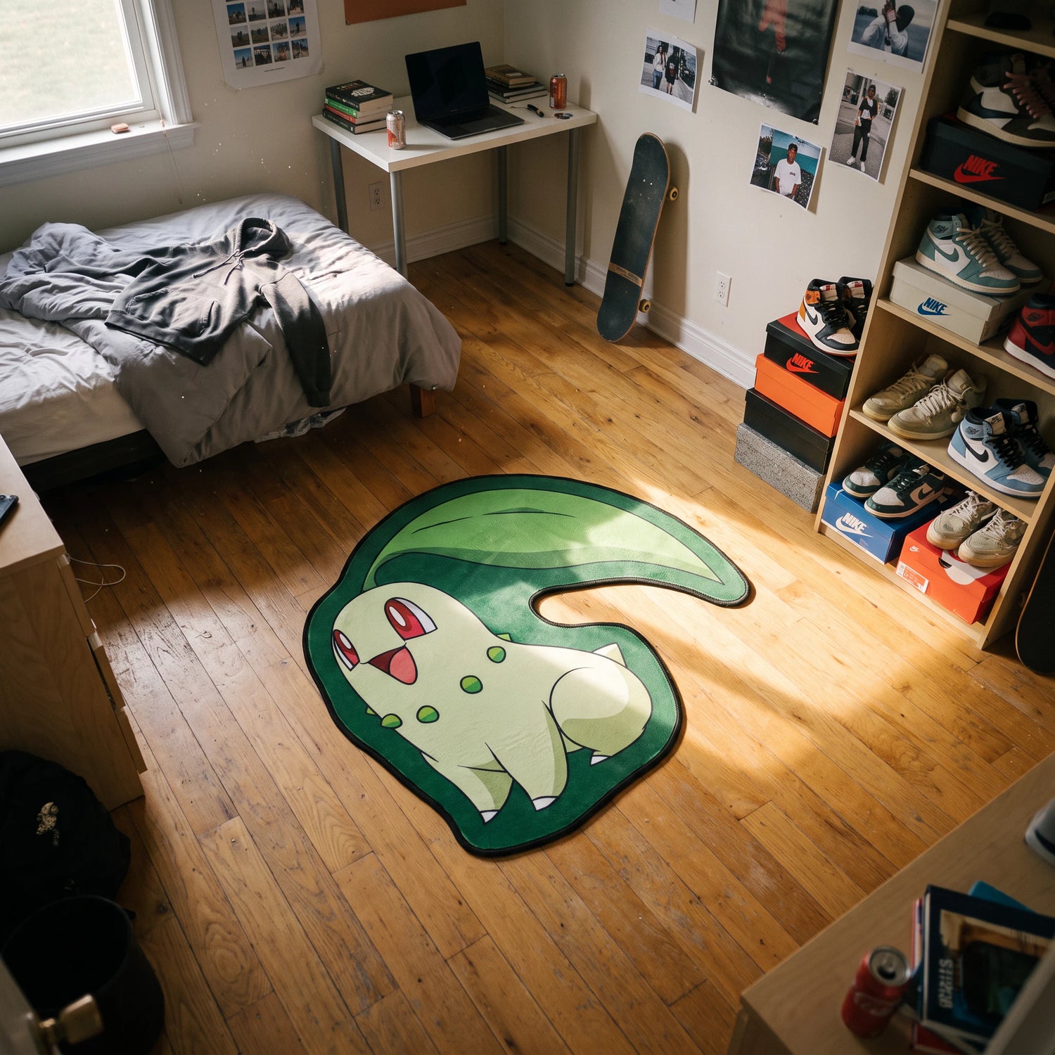 Leaf Chikorita Rug - Shaped Anime Bedroom Area Rug