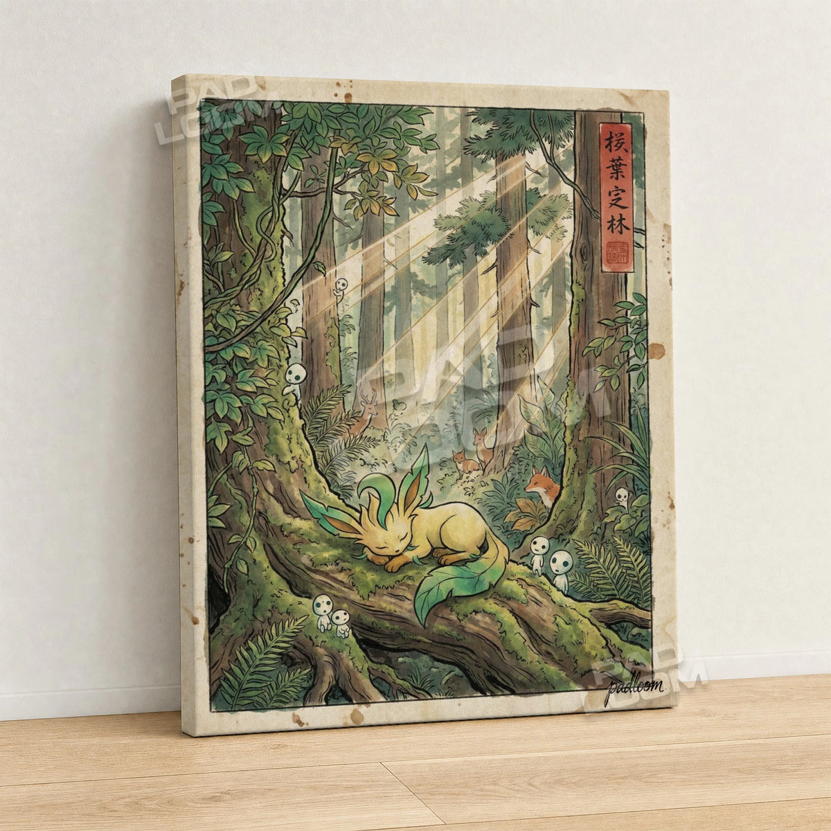 Leafeon Sleeping Pokemon canvas wall art - gallery-wrapped canvas print, side view