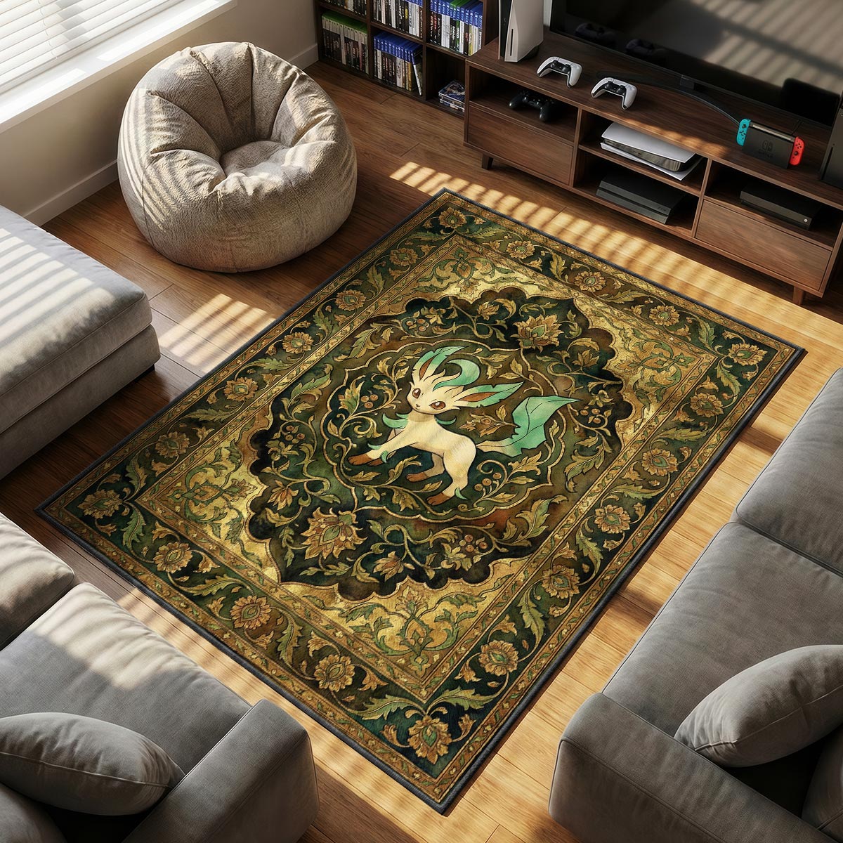 Leafeon Verdant themed area rug for Pokemon fans