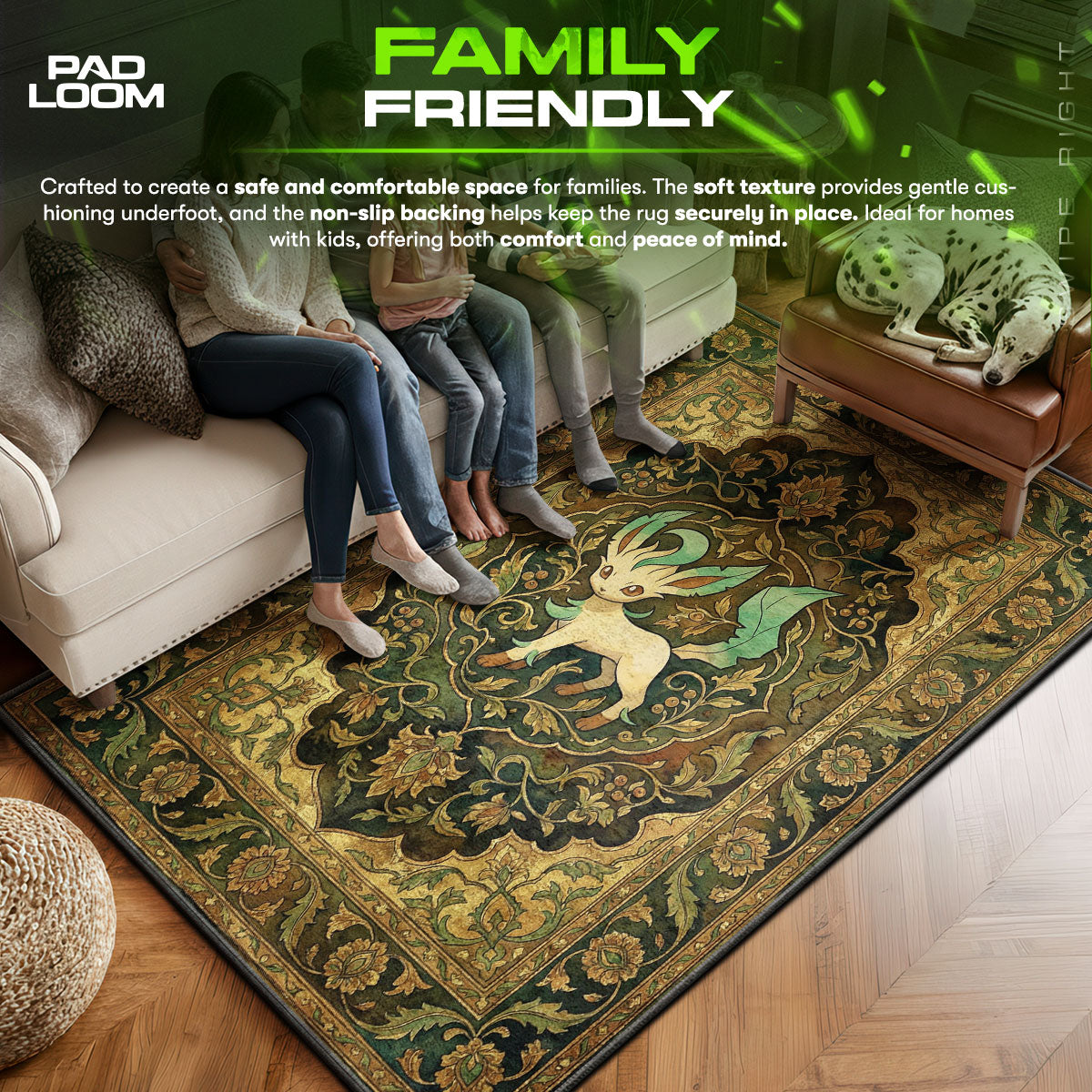 Leafeon area rug showing full Pokemon artwork