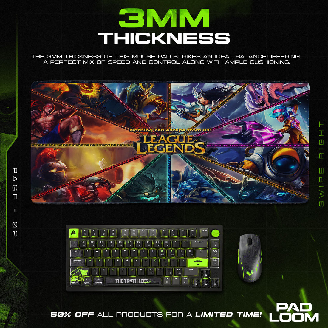 League of Legends Champion Collage Mouse Pad, MOBA Gaming Desk Mat