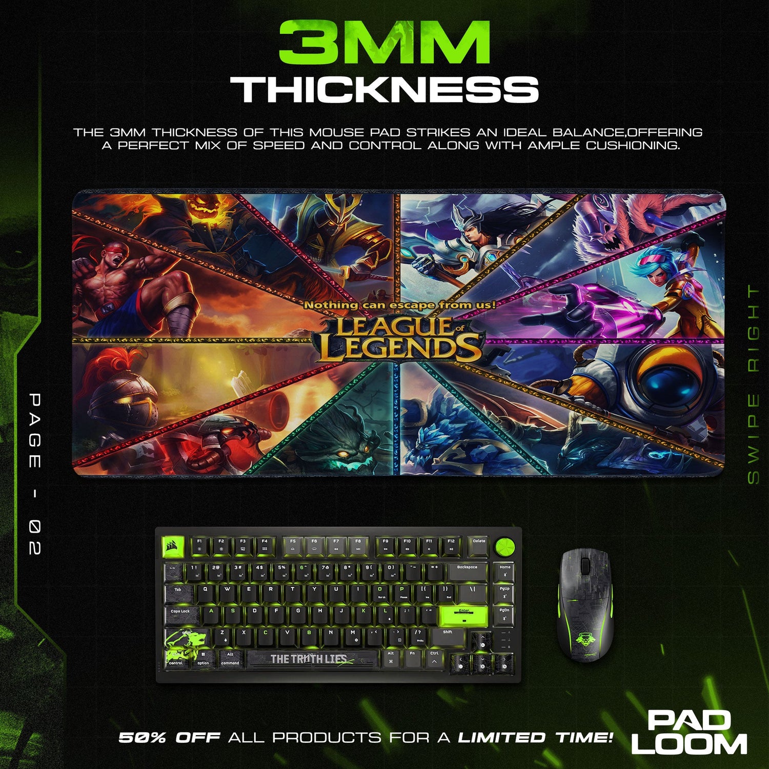 League of Legends Champion Collage Mouse Pad, MOBA Gaming Desk Mat Padloom