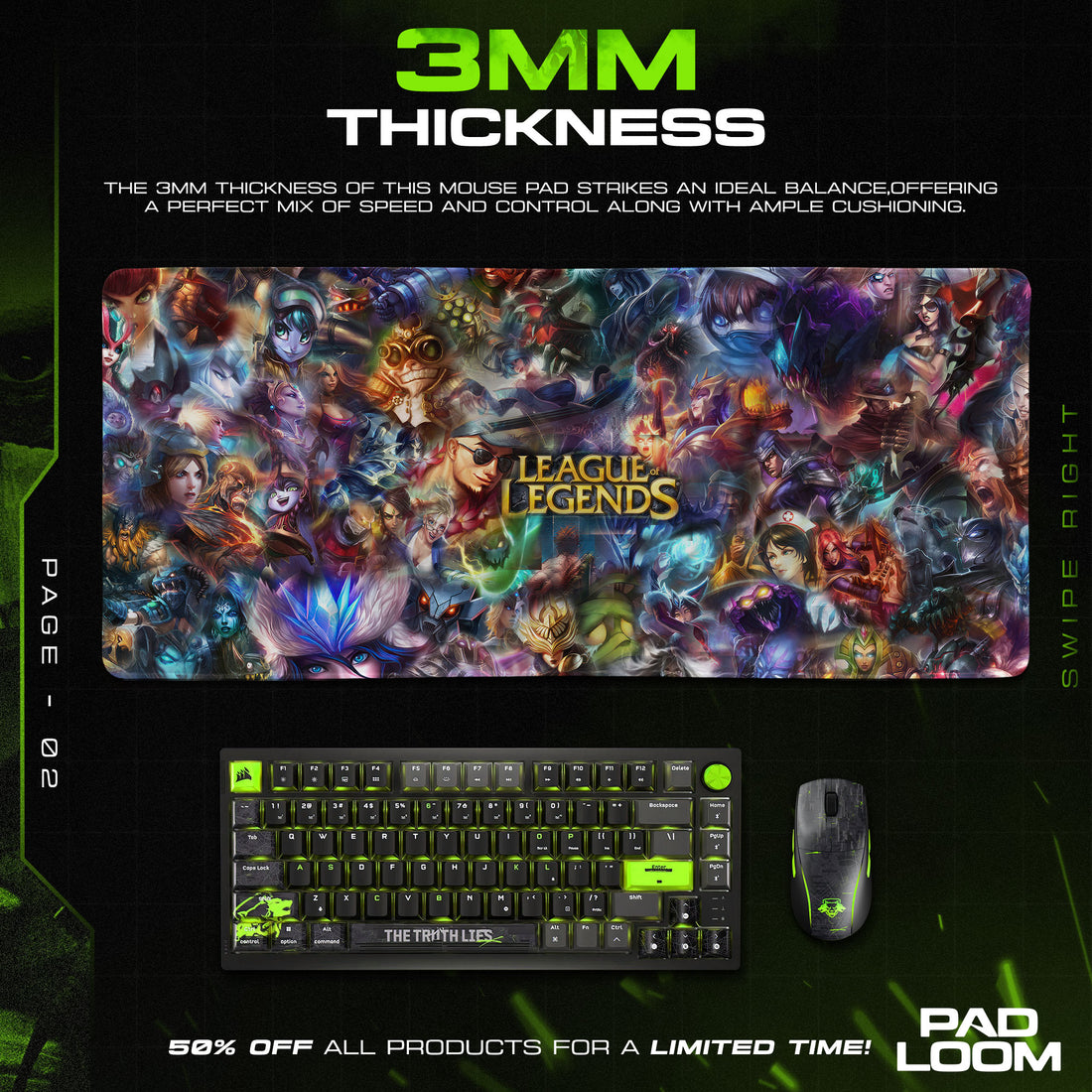 League of Legends Champion Collage Mouse Pad, MOBA Gaming Desk Mat