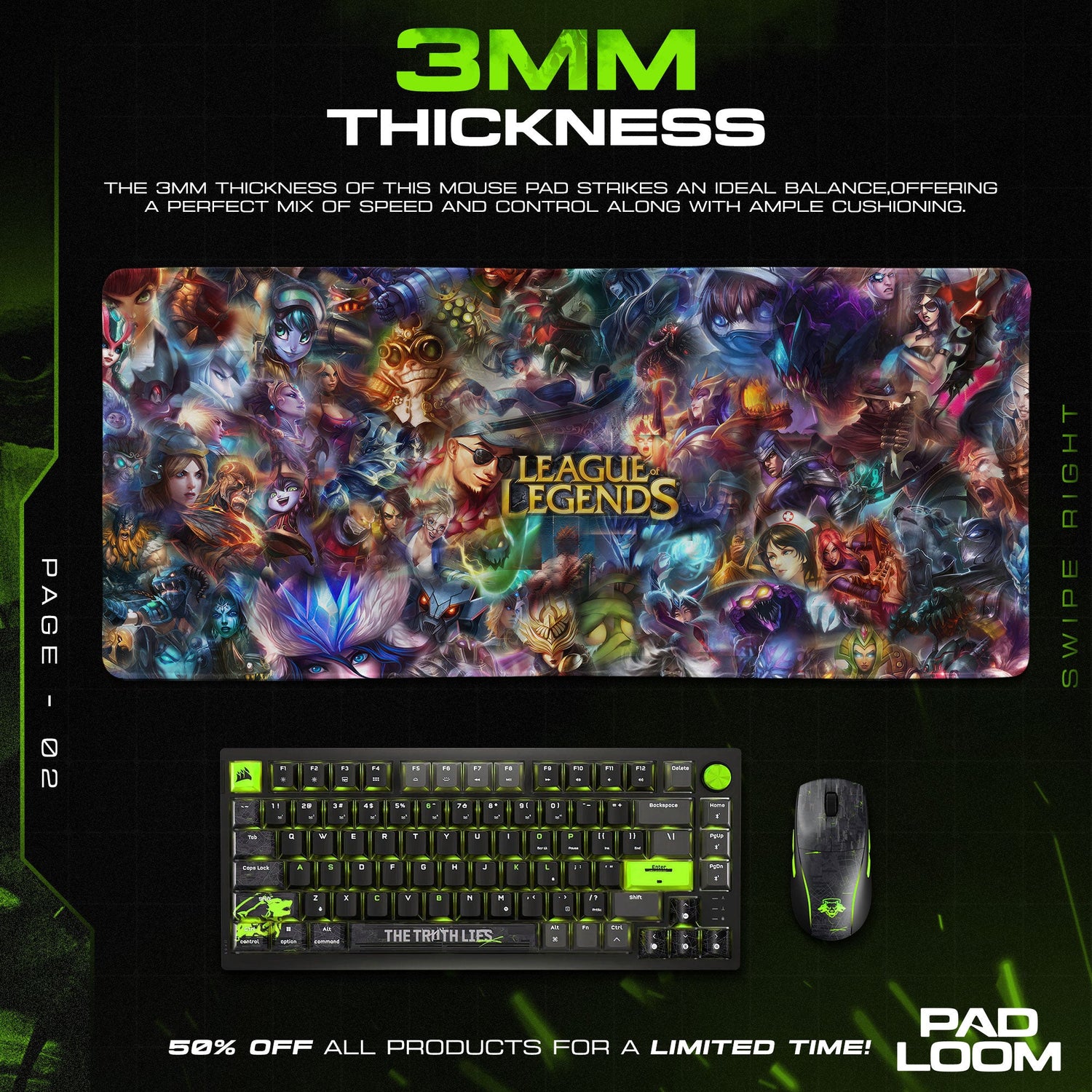 League of Legends Champion Collage Mouse Pad, MOBA Gaming Desk Mat Padloom