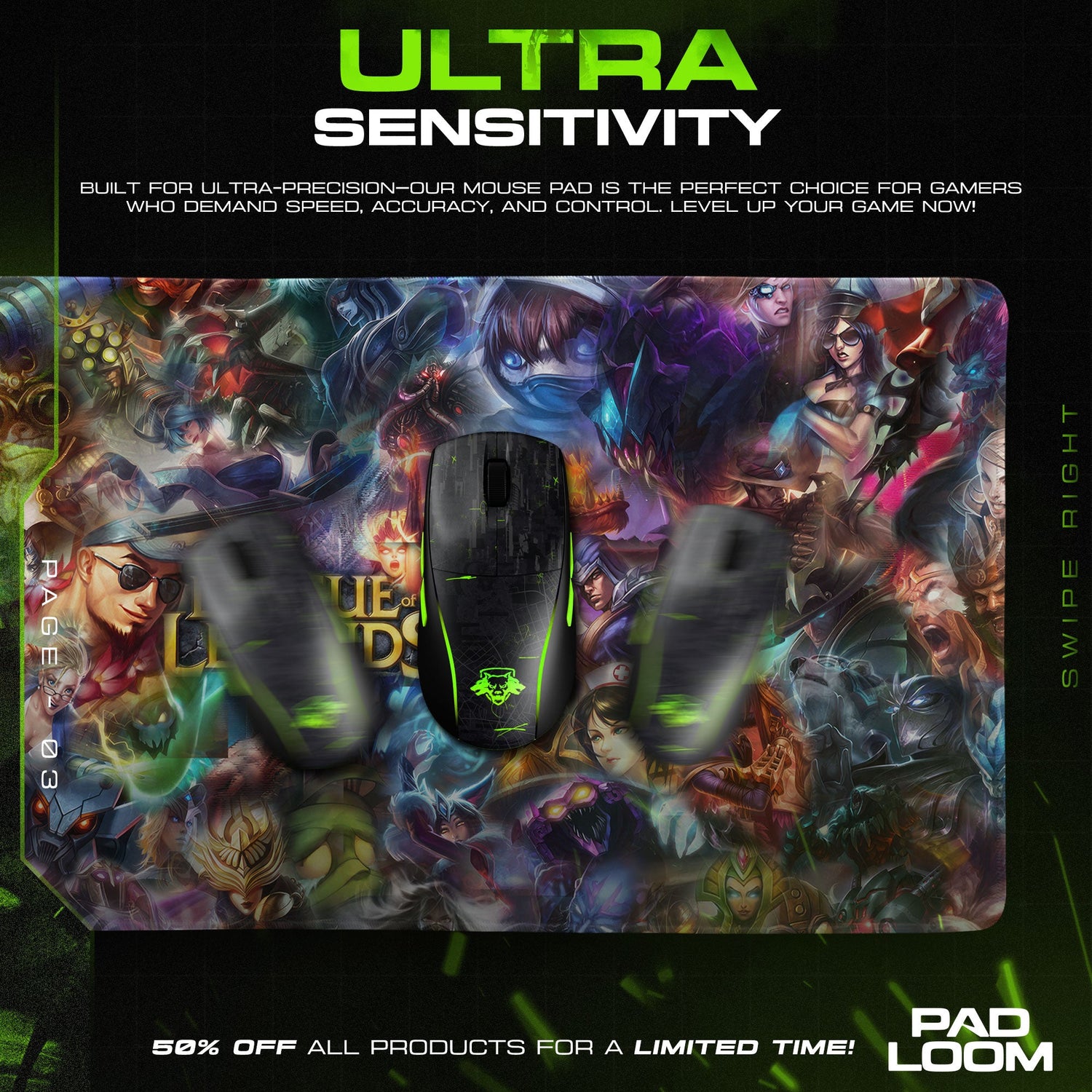 League of Legends Champion Collage Mouse Pad, MOBA Gaming Desk Mat Padloom