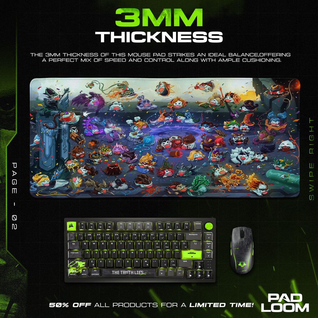 League of Legends Chibi Champions Mouse Pad, MOBA Gaming Desk Mat