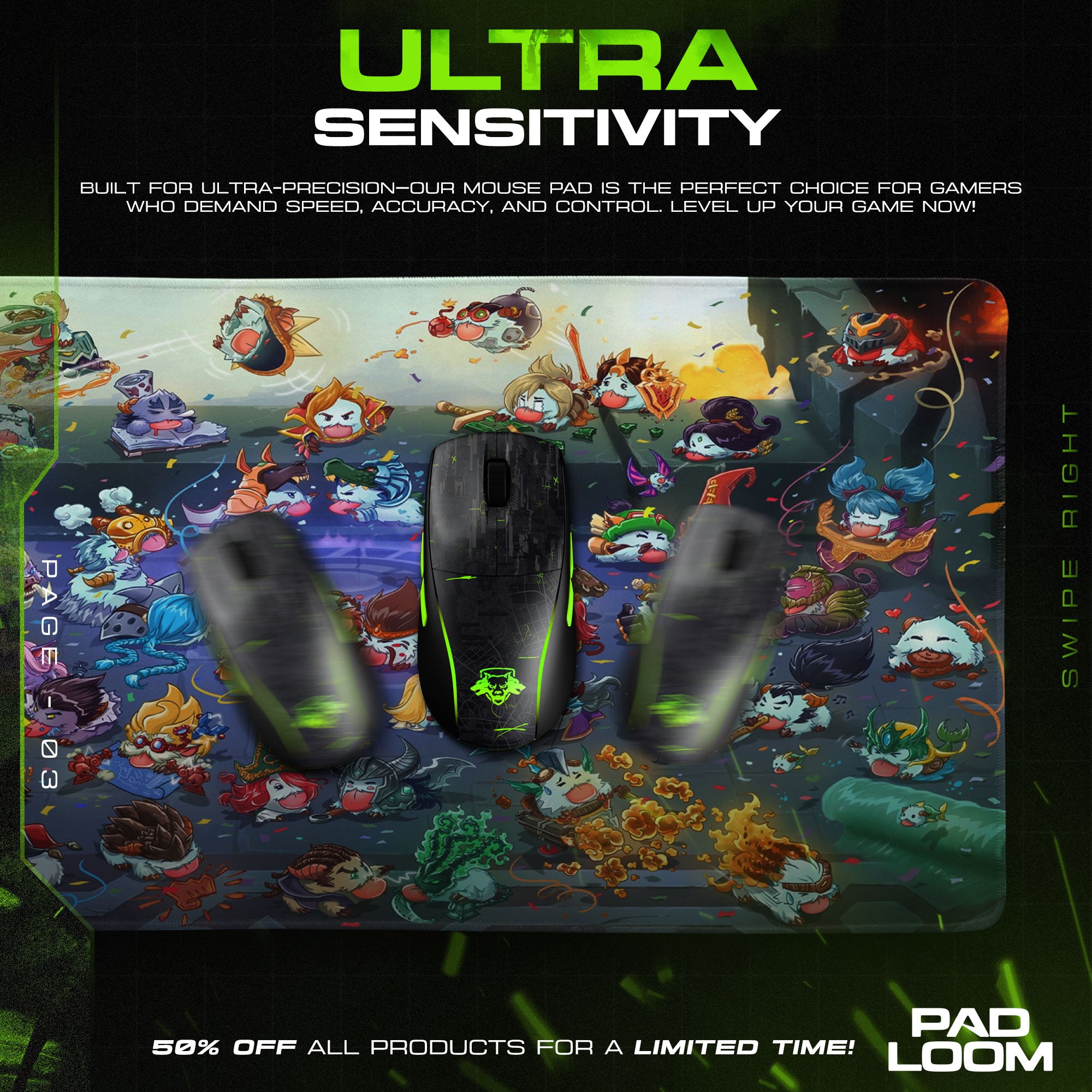 League of Legends Chibi Champions Mouse Pad, MOBA Gaming Desk Mat