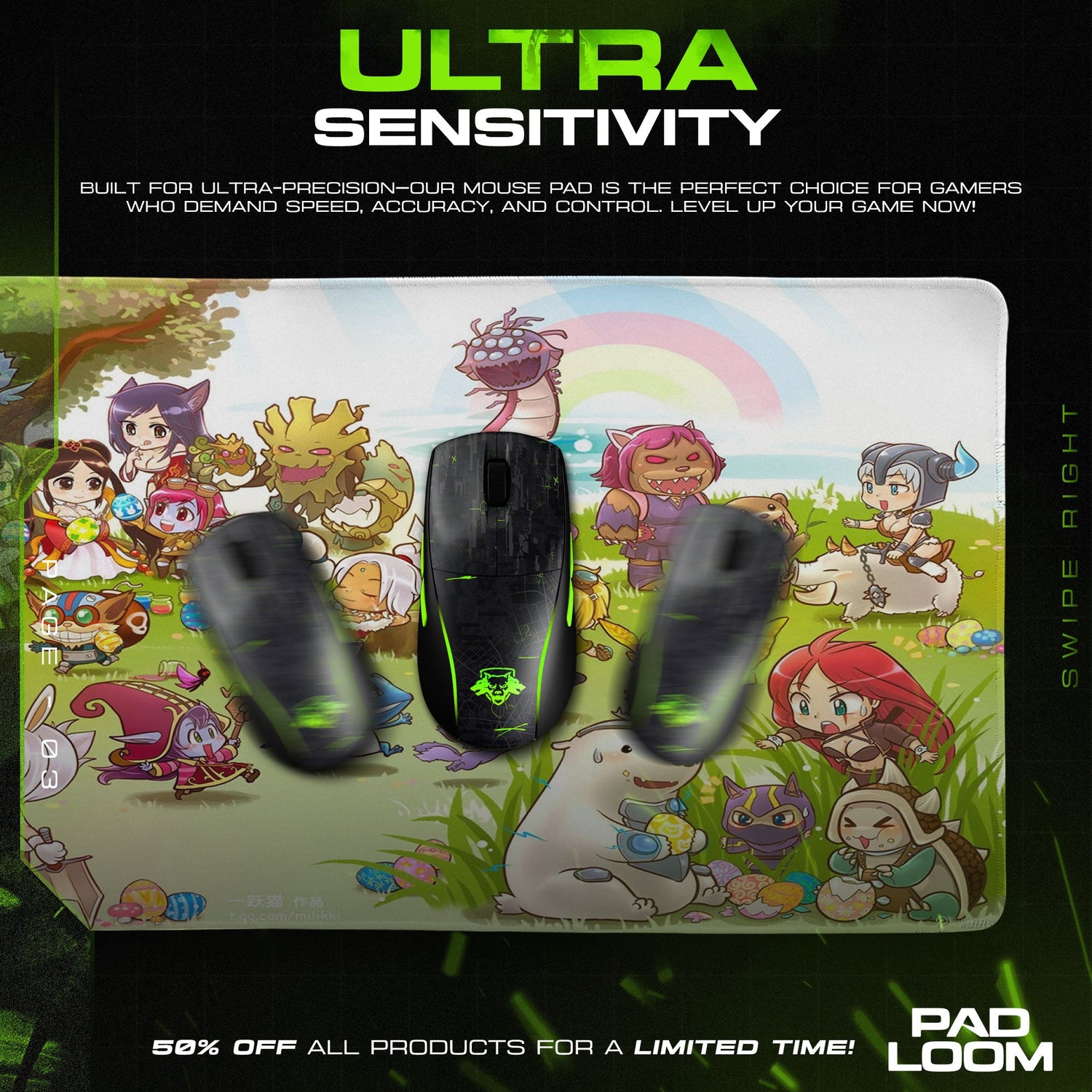 League of Legends Festival Chibis Mouse Pad, Gamer Desk Mat Padloom