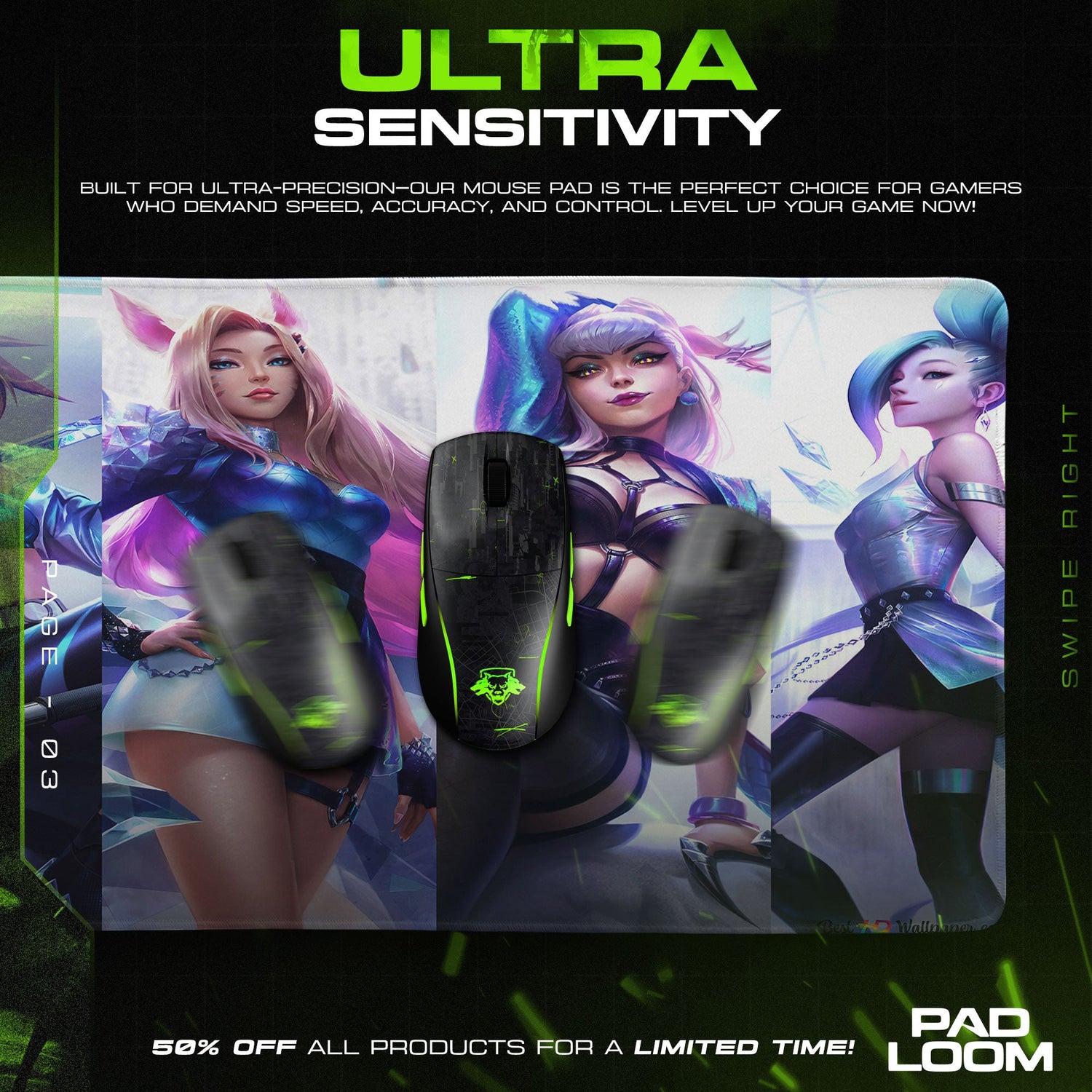 League of Legends KDA Group Mouse Pad, Gamer Desk Mat Padloom