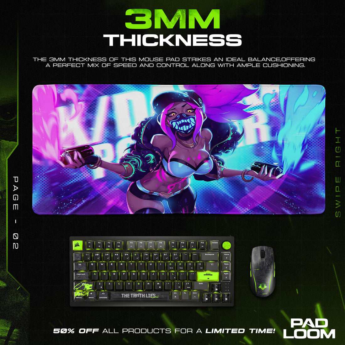 League of Legends KDA Neon Style Mouse Pad, Gamer Desk Mat
