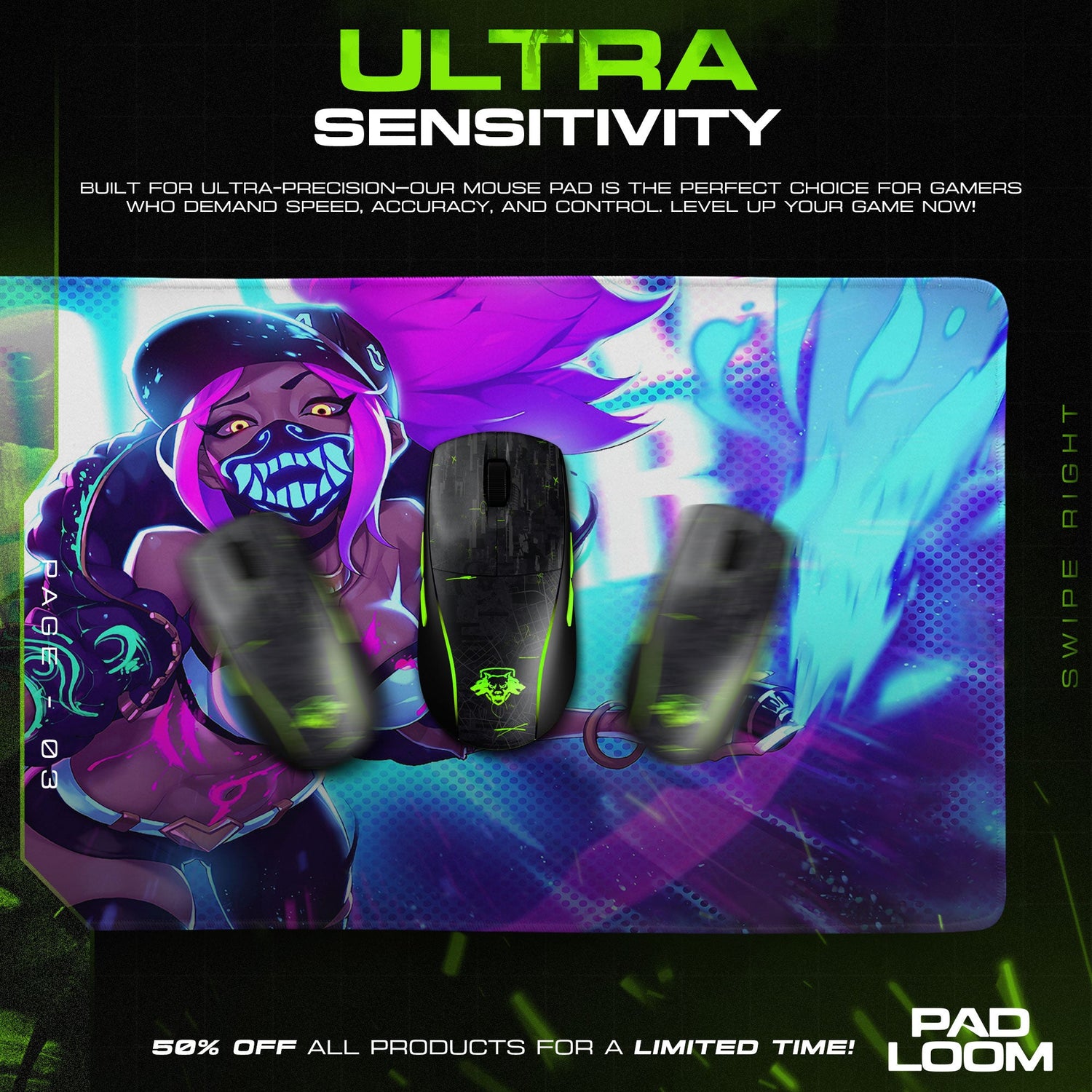 League of Legends KDA Neon Style Mouse Pad, Gamer Desk Mat Padloom