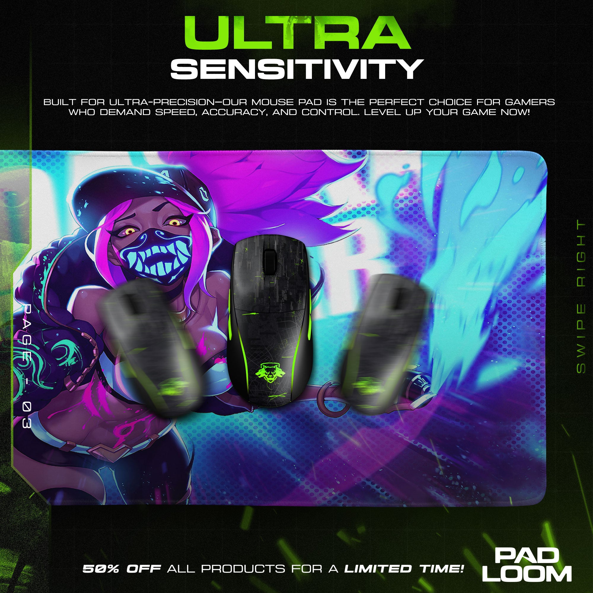 League of Legends KDA Neon Style Mouse Pad, Gamer Desk Mat