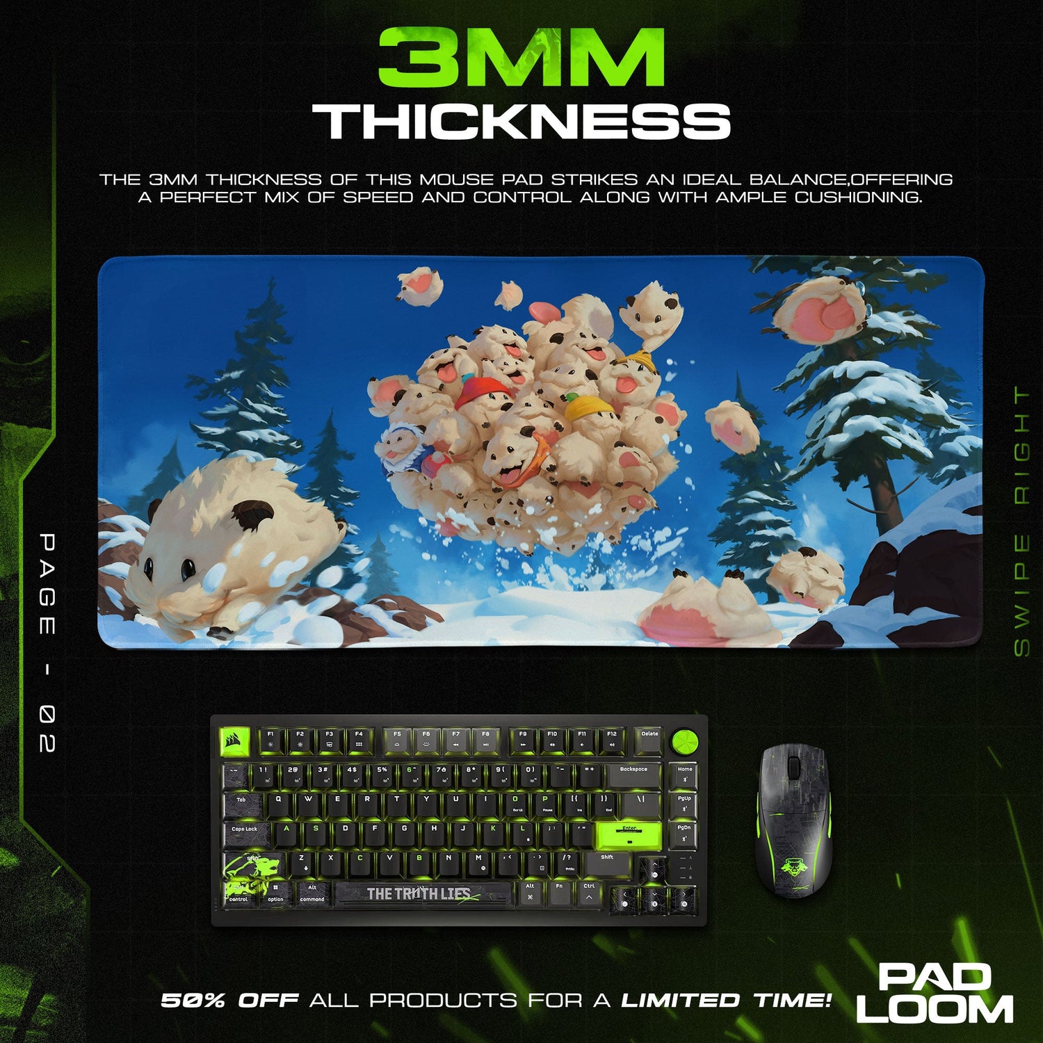 League of Legends Poro Snowball Mouse Pad, MOBA Gamer Desk Mat Padloom