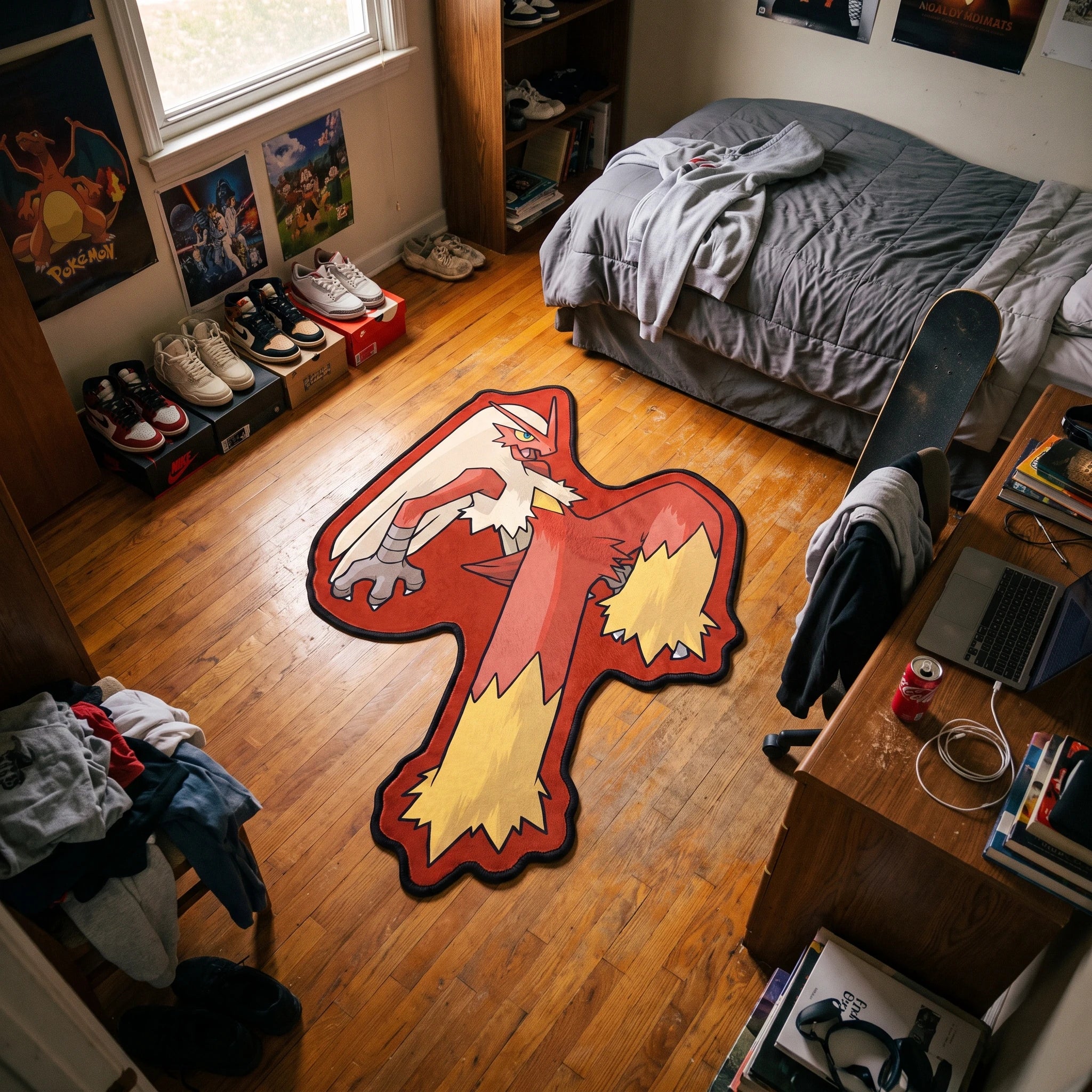 Leaping Blaziken Rug - Shaped Anime Area Rug