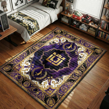 LeBron James Crown Logo purple gold lion hypebeast area rug