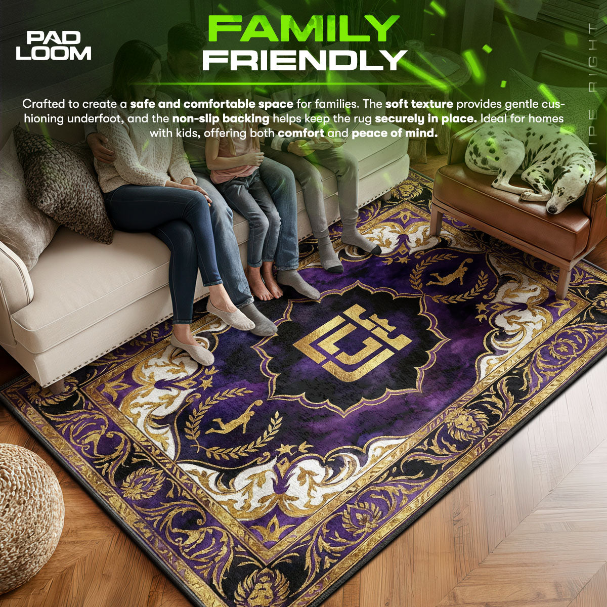 LeBron area rug showing full home decor artwork