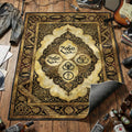 Led Zeppelin four Zoso symbols area rug with zeppelins staircases and Celtic knots on parchment tapestry