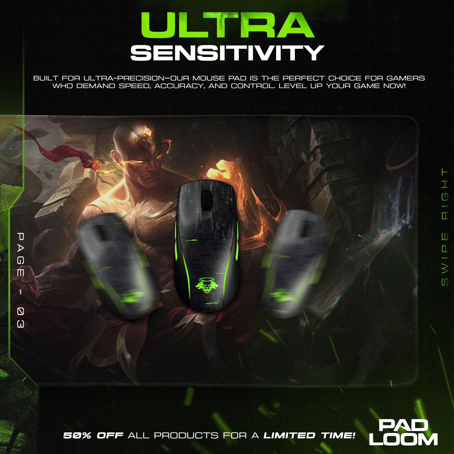 Lee Sin Burning Fist Mouse Pad, League of Legends Gaming Desk Mat Padloom