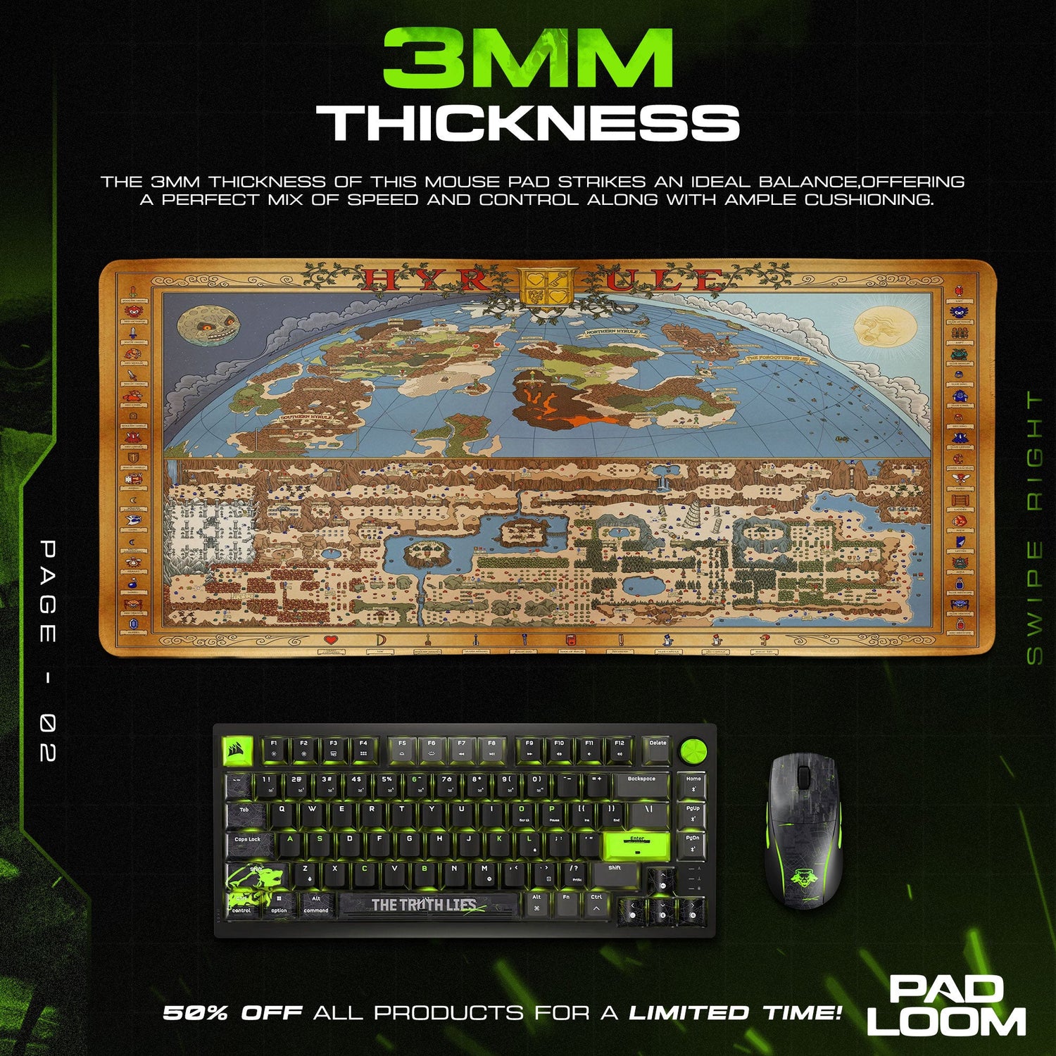 Legend of Zelda Hyrule Map Mouse Pad, Vintage Gamer Desk Mat Padloom